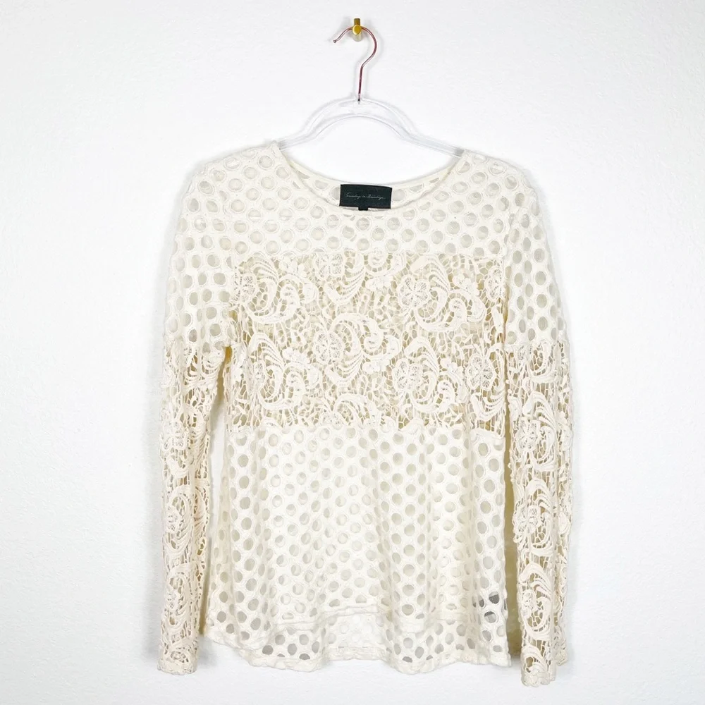 Anthropologie Sunday in Brooklyn Crochet Lace Cream Long Sleeve Top S